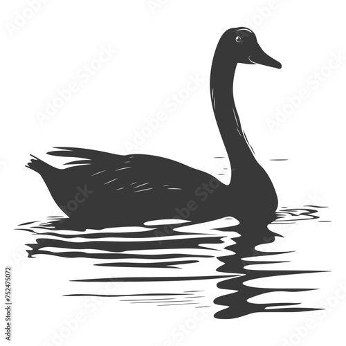 Silhouette goose animal swim black color only full black color only