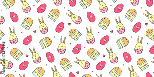 Seamless pattern with doodle Easter icons.