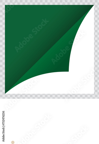 Colour paper curl. Curled page corner with shadow. Blank sheet of paper. Colorful shiny foil. Design element for advertising and promotion. Vector illustration. On white background in eps 10.