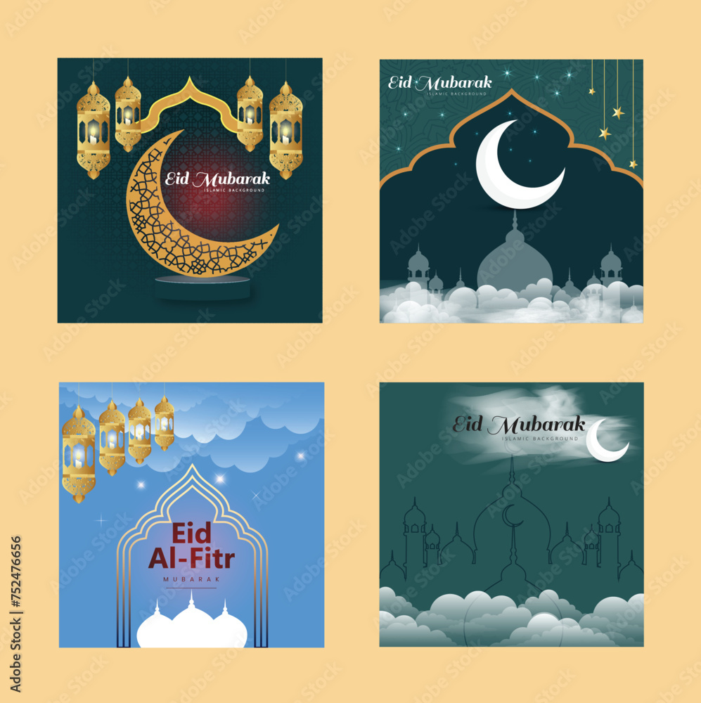 collection for islamic eid al-fitr celebration Illustration Template