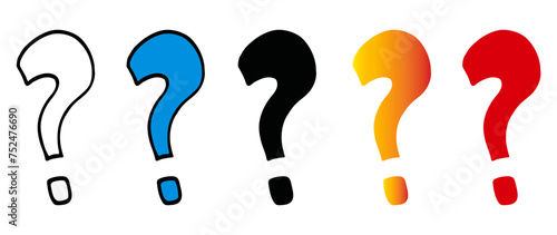 Isolated set of colorful question mark symbols on transparent or white background for learning, guidance, tips, questions, q&a, answers, advice, instructions, information concepts. Vector illustration