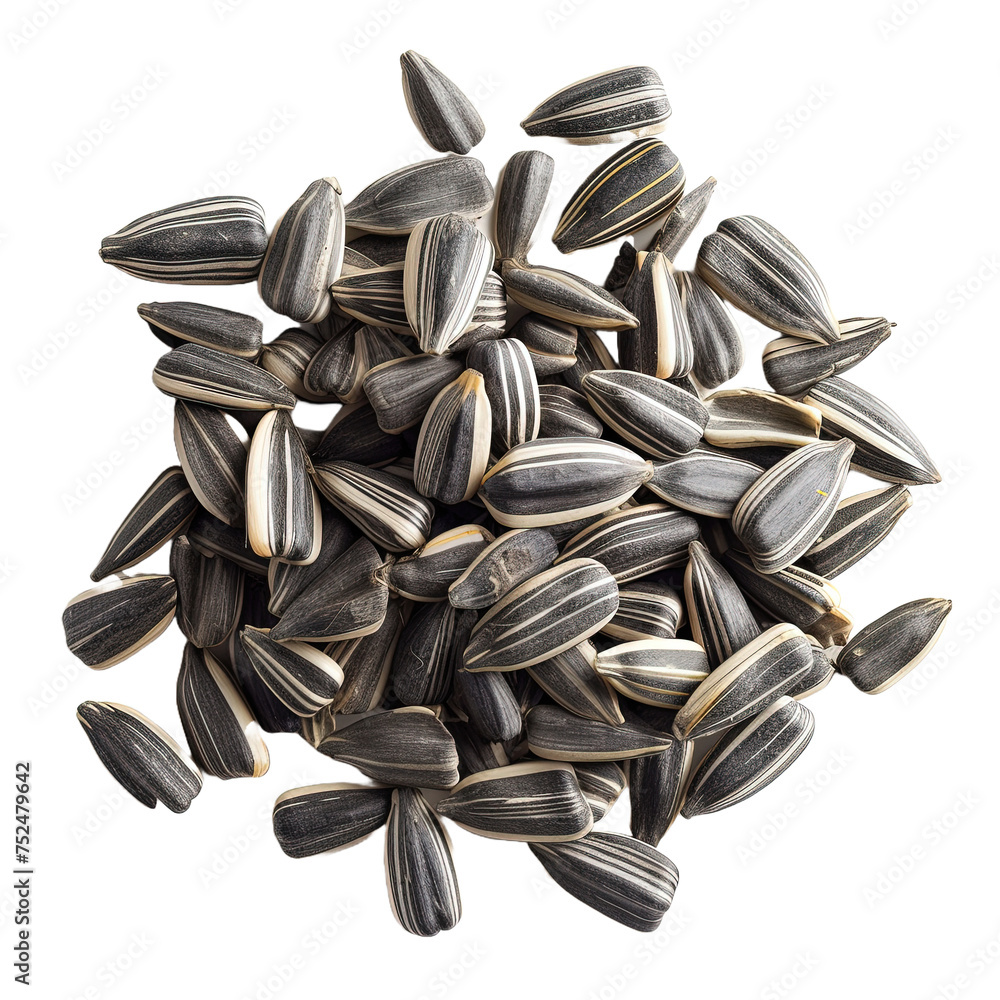 Obraz premium Sunflower seeds grains isolated on white or transparent background