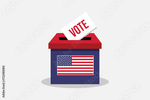 A flat vector illustration of a Ballot Box. USA presidential elections. Every Vote Counts! November 5, 2024.