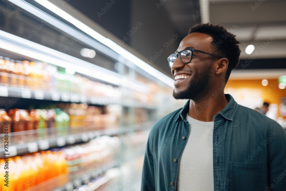 Obraz premium Portrait of a smiling young man browsing in a supermarket