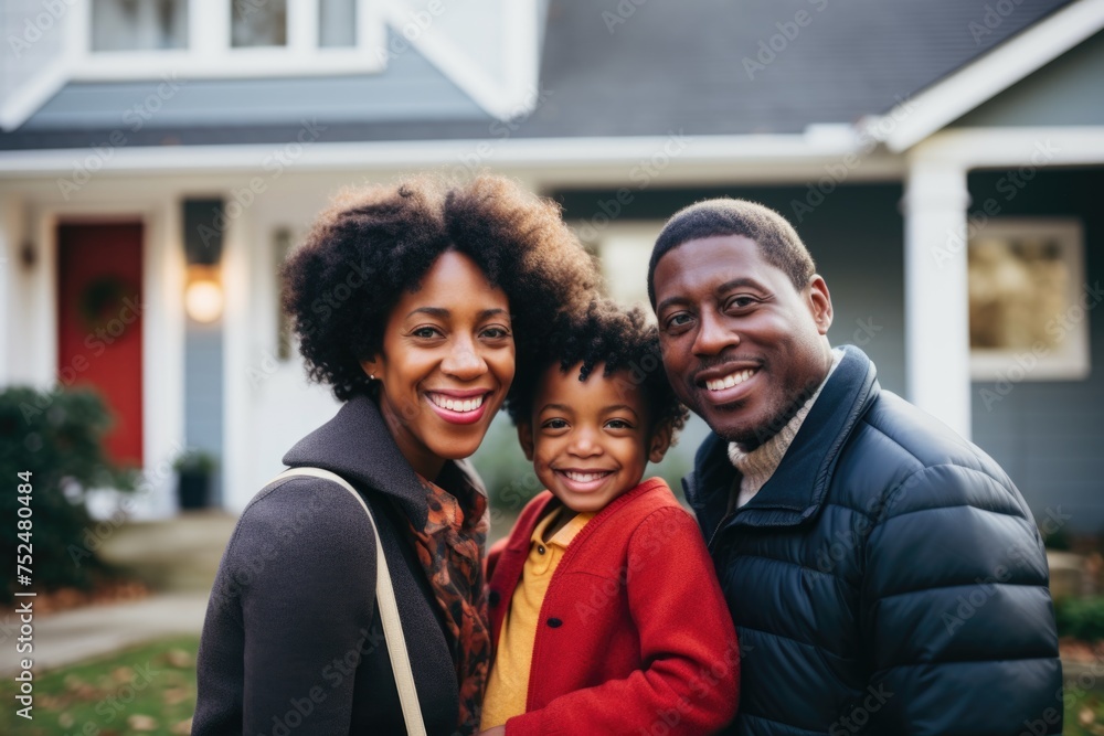 Portrait of a African American family in front of the house Portrait of a African American family in front of the house