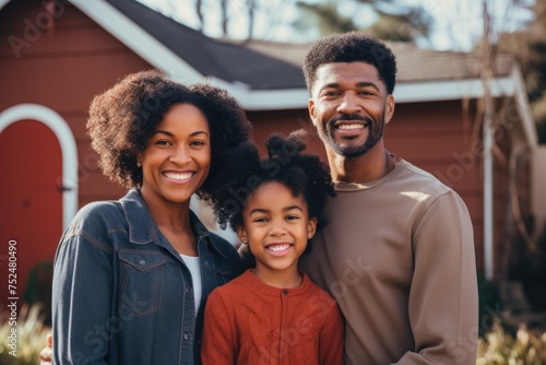 Portrait of a African American family in front of the house