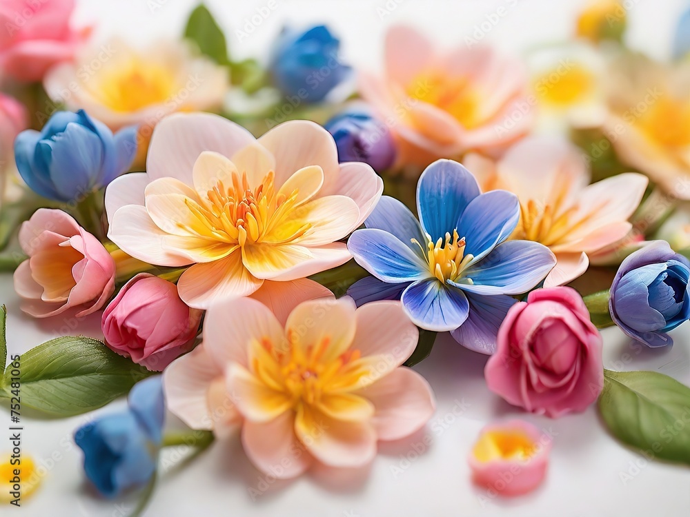 Free Photo Beautiful Colorful spring flowers on white background view closeup nature background Free Photo Beautiful Colorful spring flowers on white background view closeup nature background