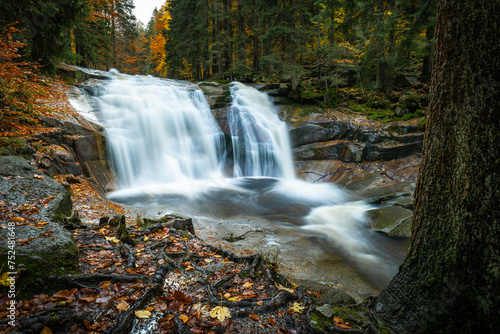 Mumlava waterfall in autumn  Harrachov  Giant Mountains  Krkonose National Park  Czech Republic