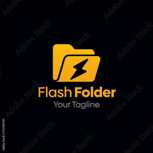Vector Illustration for Flash Folder Logo: A Design Template Merging Concepts of a Folder and Flash Lightining Shape