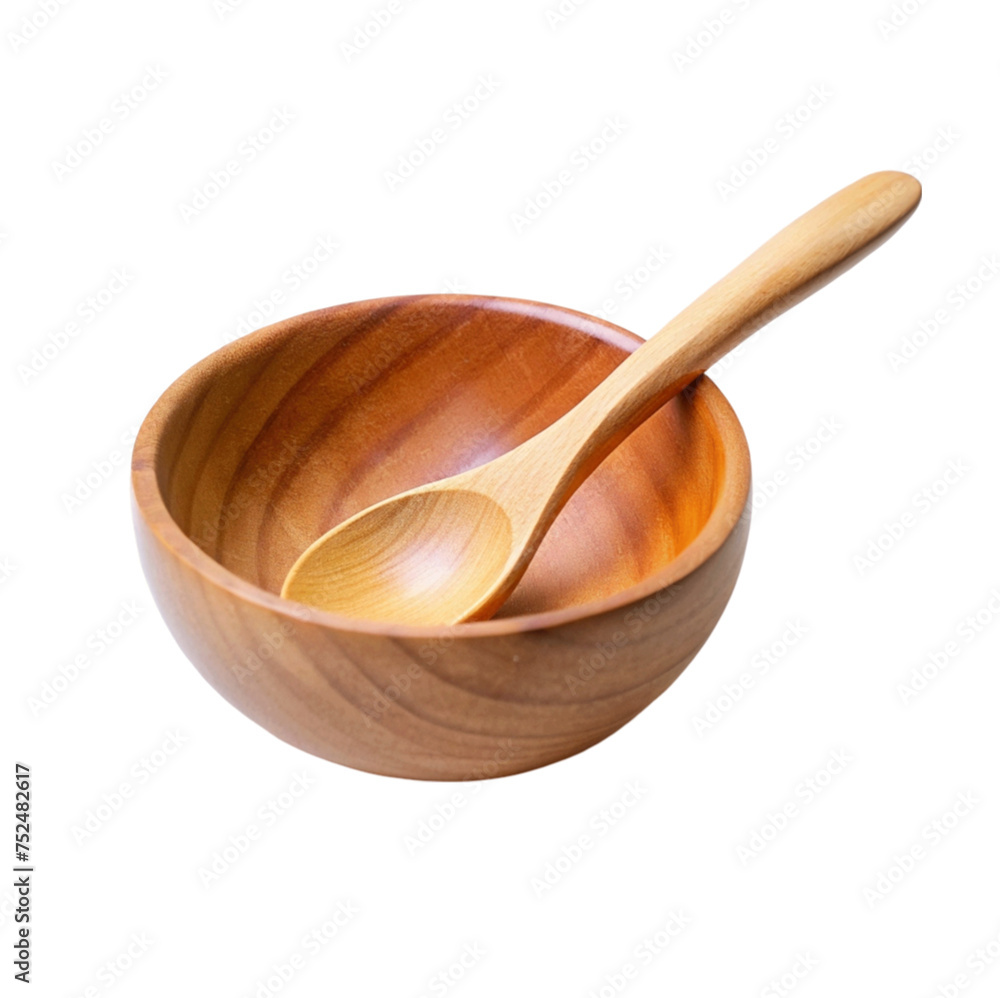 Homemade wooden spoon and wooden bowl isolated on Transparent background. Homemade wooden spoon and wooden bowl isolated on Transparent background.