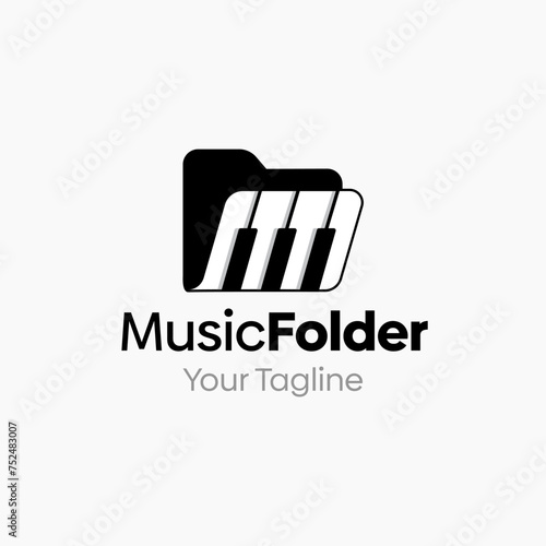 Vector Illustration for Music Folder Logo: A Design Template Merging Concepts of a Folder and Piano Shape