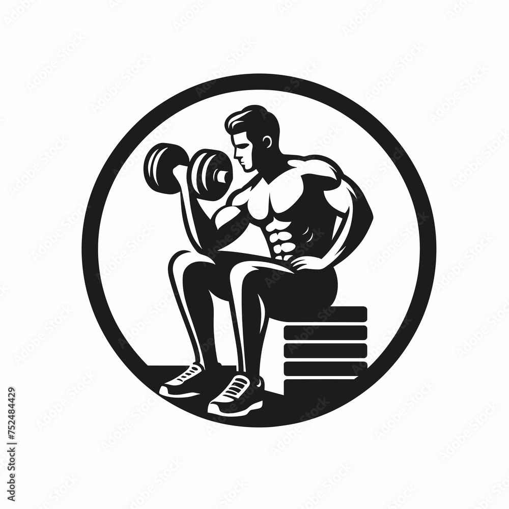 Bodybuilding, fitness, Vector illustration of a muscular man lifting a dumbbell on a stack of books, generative ai