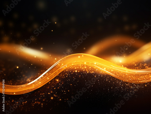 Dark yellow and glow particle abstract background light ray beam effect.
