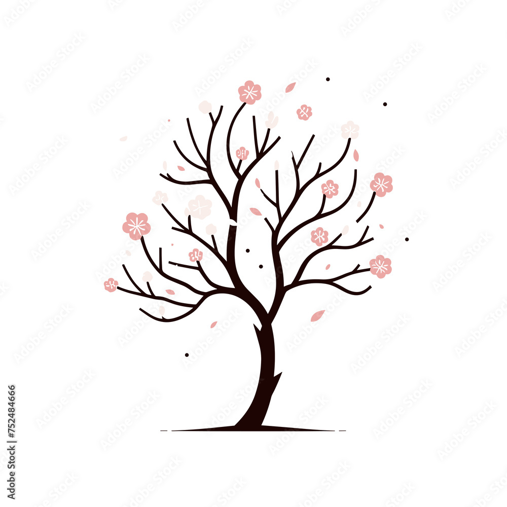 Sakura tree with pink flowers on a white background, spring blossom icon, Vector illustration, generative ai Sakura tree with pink flowers on a white background, spring blossom icon, Vector illustration, generative ai