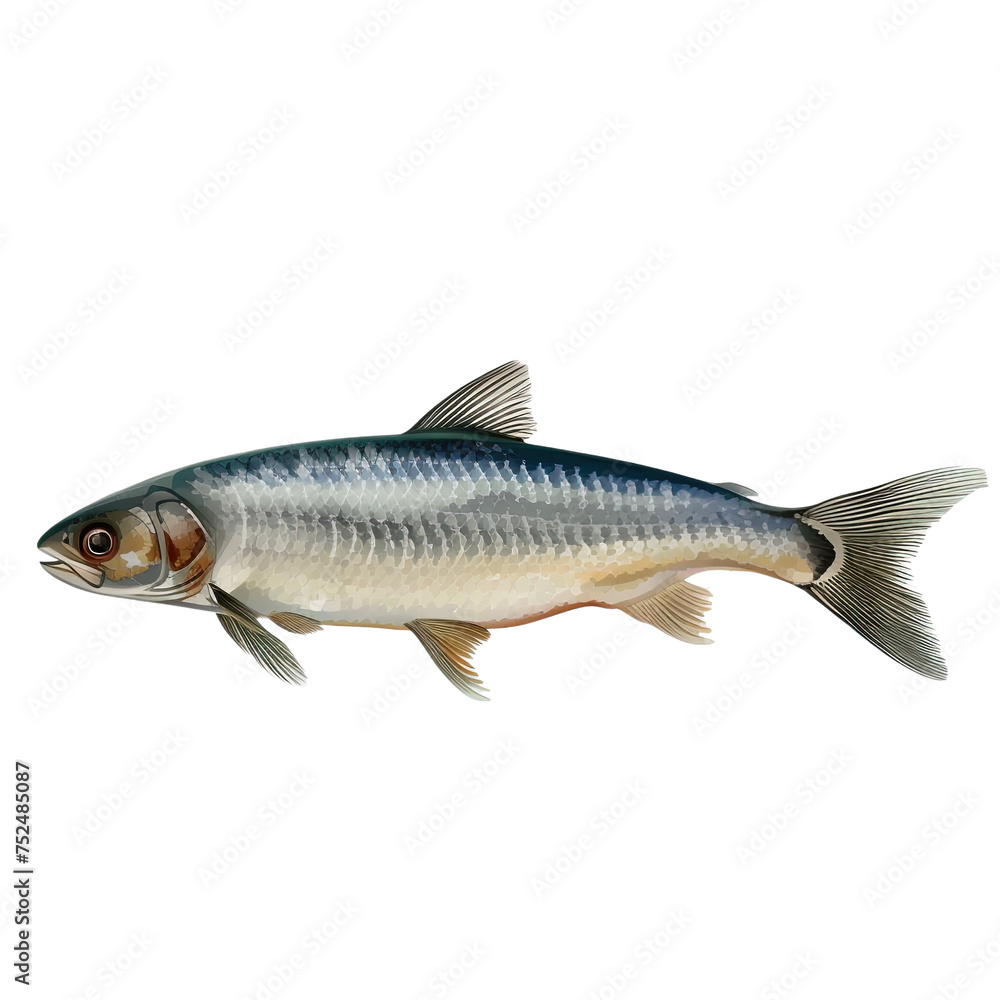 Side view of Herring fish isolated on white or transparent background