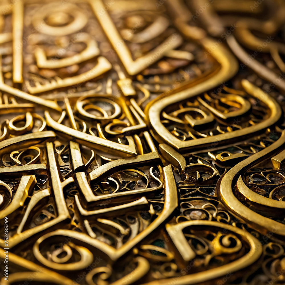close up of a golden calligraphy Design close up of a golden calligraphy Design