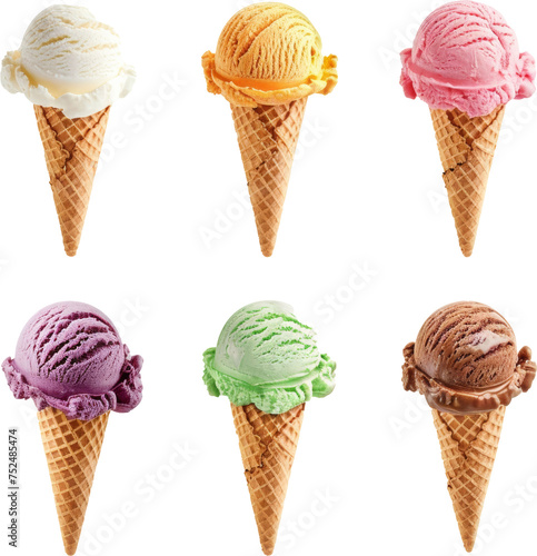 Row of Ice Cream Cones With Different Flavors