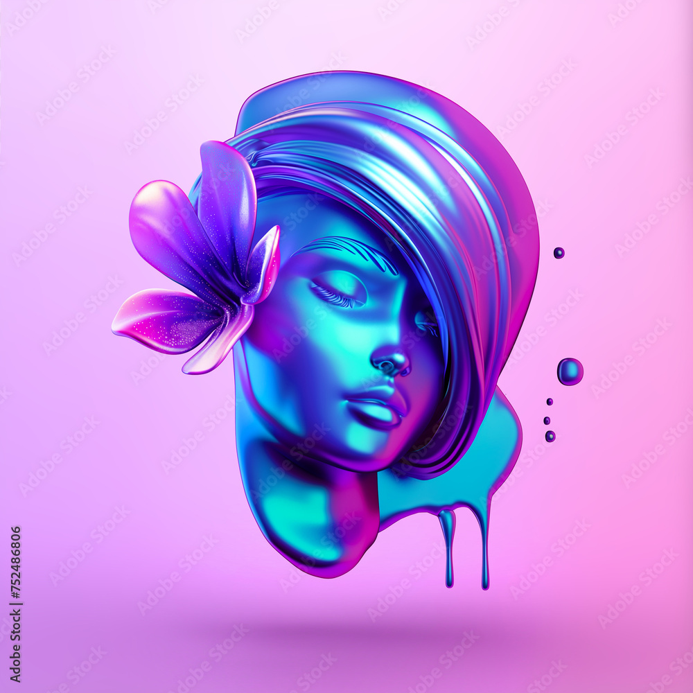  3d holographic woman head ilustration