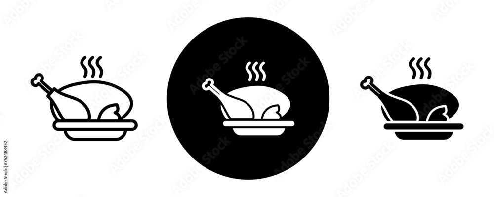 Roasted chicken turkey outline icon collection or set. Roasted chicken turkey Thin vector line art