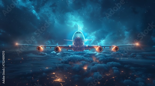Illustration of an airplane or aircraft in a futuristic technological style. The concept of new technologies photo