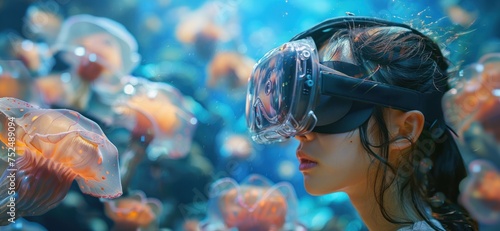Immersed in a Virtual Reality World: The Awe of Futuristic Technology - Woman Enjoying Entertainment with Modern VR Headset