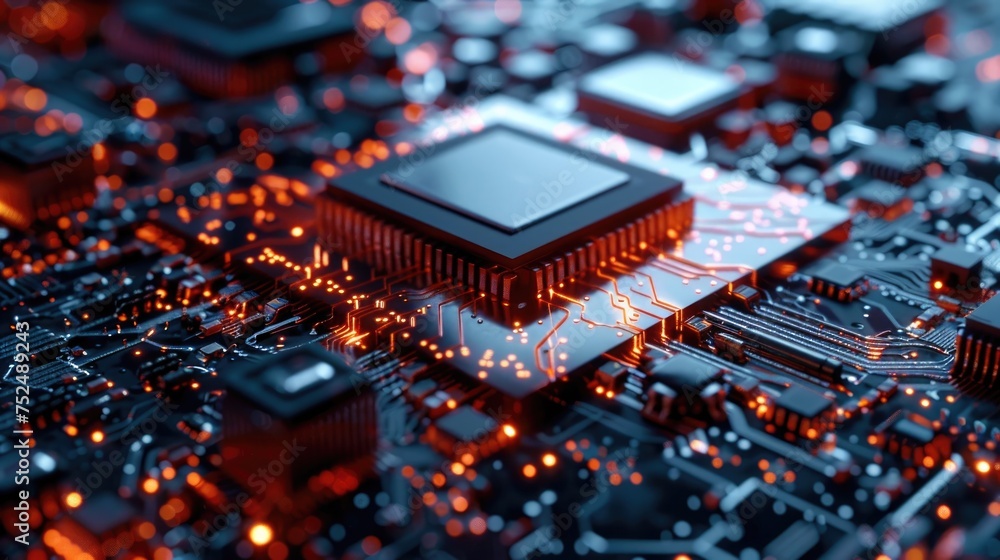 Close-up of a Vibrant Circuit Board, To showcase the beauty and complexity of modern technology through a creative and abstract close-up shot of a