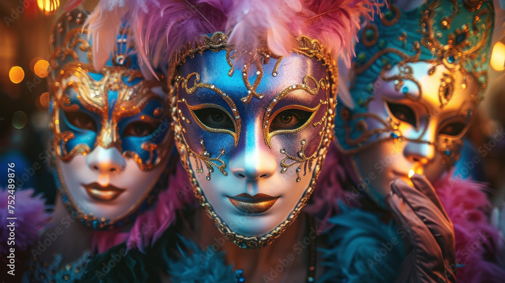 Three Venetian carnival masks.