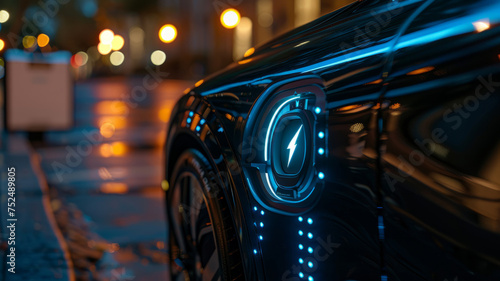 Electric car charging at night.