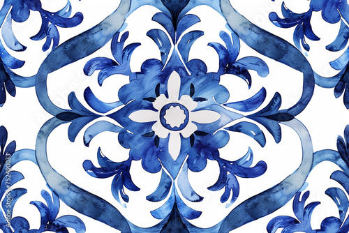 Talavera pattern. Azulejos portugal. Turkish ornament. Moroccan tile mosaic. Spanish porcelain. Ceramic tableware, folk print. Spanish pottery. Ethnic background. Mediterranean seamless wallpaper. photo