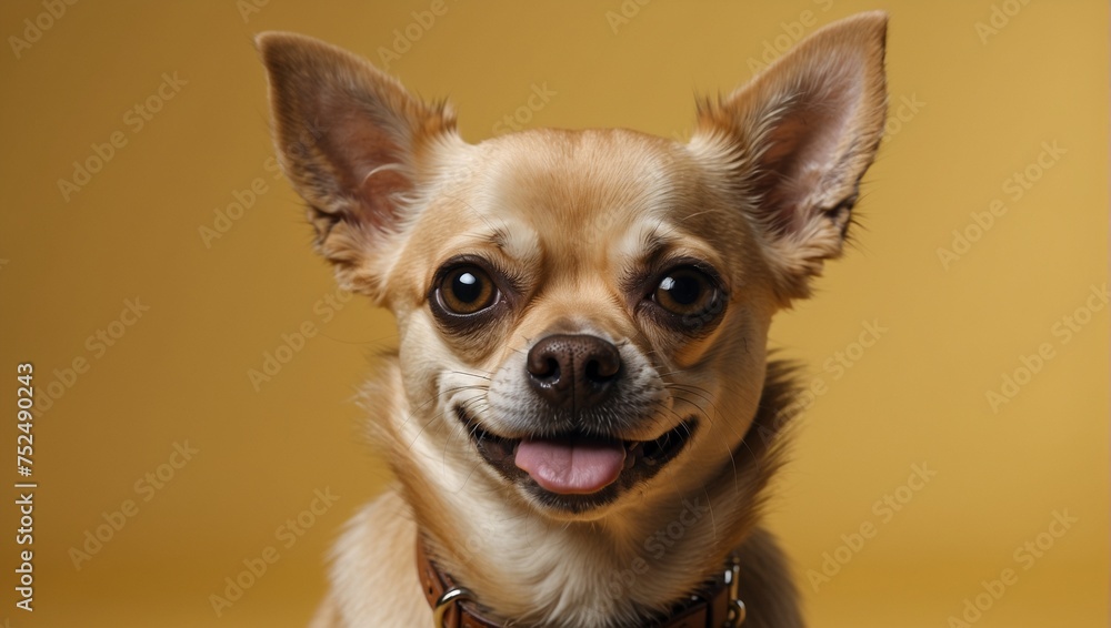 Chihuahua on a yellow background. Portrait of an animal. A mammal. A small dog. Pet.