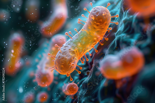 volumetric color illustration of an bacteria, background on the theme of microbiology, medicine