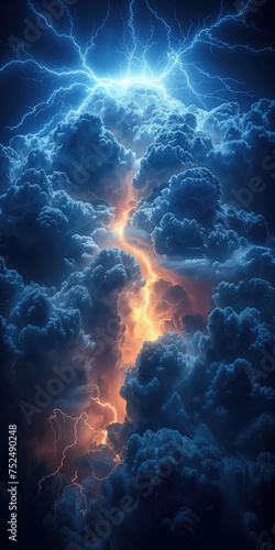 vertical background with storm clouds and thunder lightning