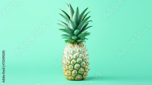 A large pineapple on a plain colored background. Ripe fruit. The concept of rest and summer. photo
