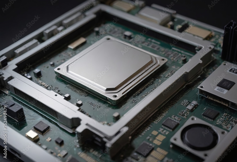 Modern CPU processor installed on a brand new motherboard, object detail, extreme closeup, nobody. Modern CPU processor installed on a brand new motherboard, object detail, extreme closeup, nobody.