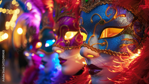 Venetian masks at a festive event