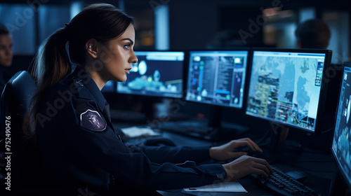 Service operator monitoring the movement of cars on the road. 911 operator.