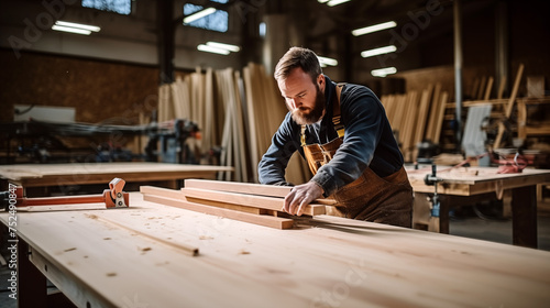 A professional carpenter is working on an order in his workshop.