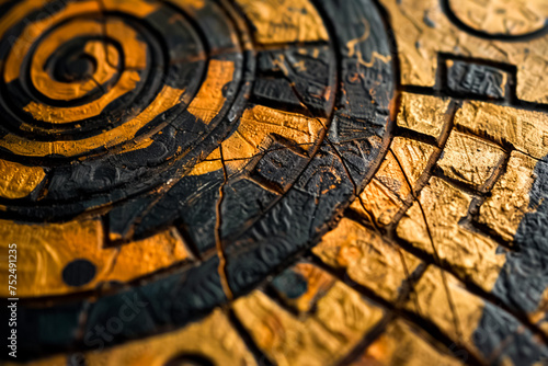 A captivating fusion of ancient Mesolithic symbols and modern technology Close up photo