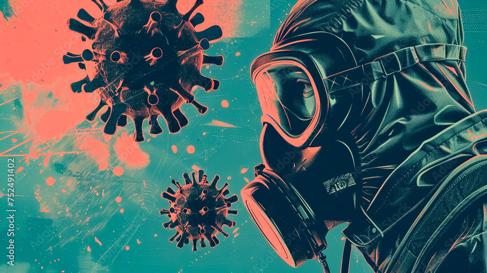 A retro inspired depiction of a virus outbreak Close up A retro inspired depiction of a virus outbreak Close up