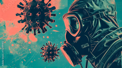 A retro inspired depiction of a virus outbreak Close up