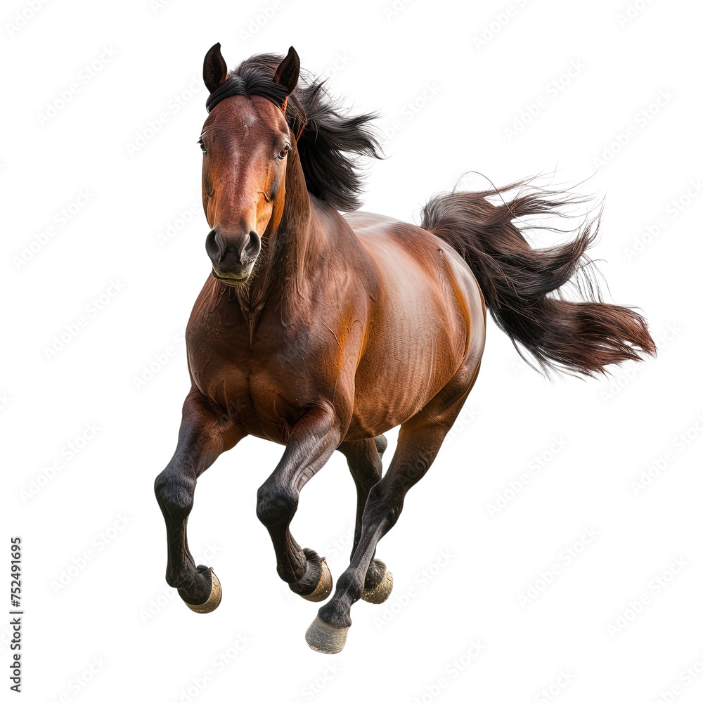 Wild stallion animal running towards the camera on white or transparent background Wild stallion animal running towards the camera on white or transparent background