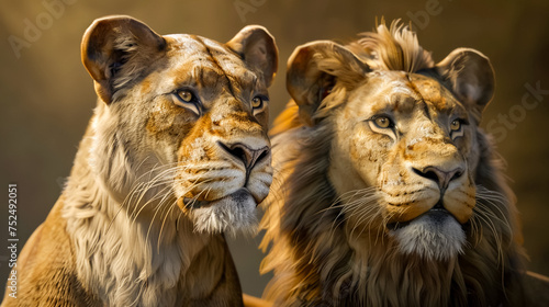 Regal lions rendered in a realistic and lifelike manner Close up photo