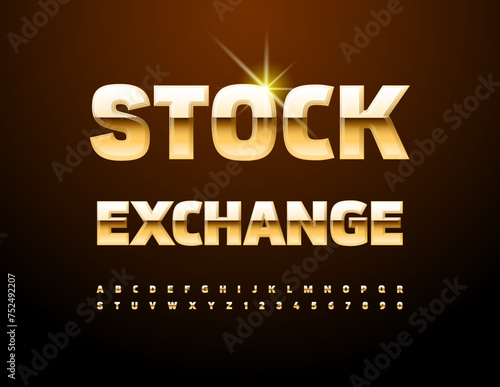 Vector premium Sign Stock Exchange. Trendy Gold Font. Set of Elite Alphabet Letters and Numbers.