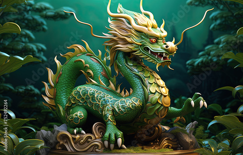 Green dragon, traditional mysterious monster of asian mythology. © swillklitch