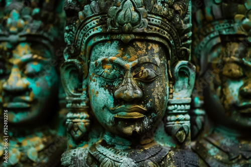 Weathered patina on the gates of a mysterious jungle temple Close up © THE STARBOY94