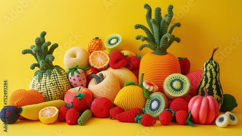 Stos owoców dzianych na żółtej powierzchni