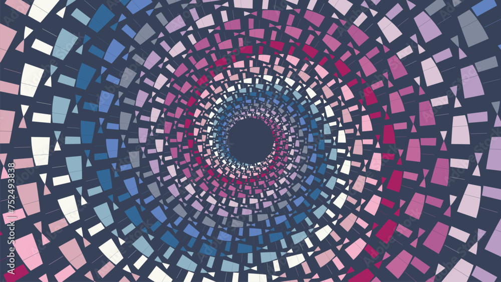 Abstract spiral round dotted urgency vortex style background.