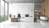 Nowoczesne biuro z marmurową podłogą i ścianami. Zoom mockup.
