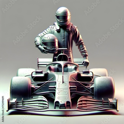 3d render of F1 with a helmet