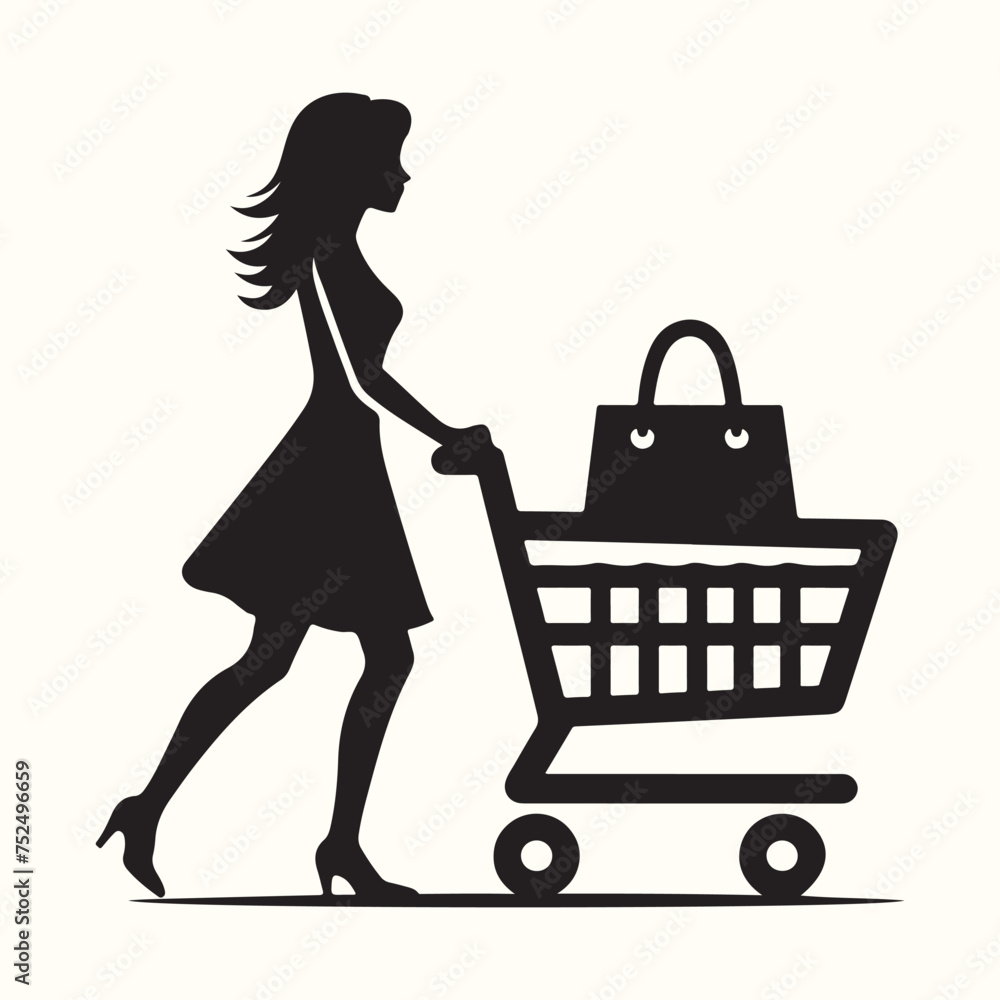 A Girl with a Shopping cart Silhouette vector Illustration A Girl with a Shopping cart Silhouette vector Illustration